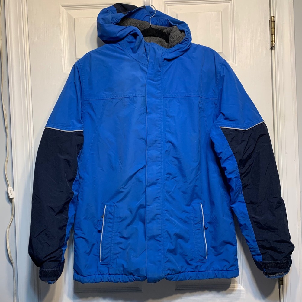 Lands End Kids Squall Jacket Size XL 18-20 Blue Navy Waterproof Fleece Lined